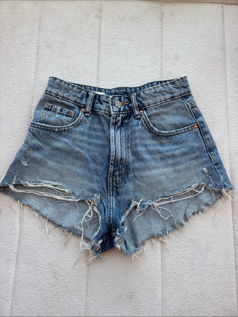 Zara Distressed High-Waist Denim Shorts